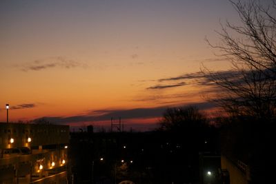Silhouette trees against sky at night
