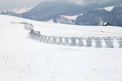 Scenic view of snow covered mountains
