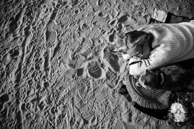 High angle view of woman on beach