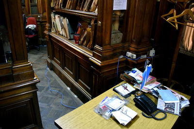 Stack of books on table