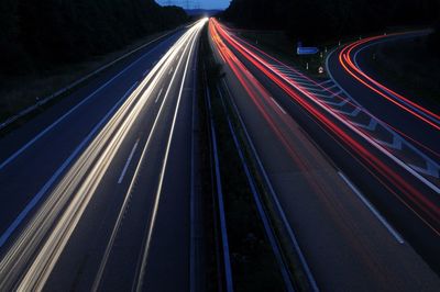 Light trails on road at night