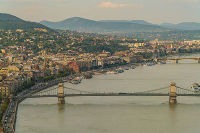 View from above of budapest with chain bridge and the danube in summer