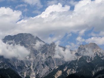 Scenic view of mountains against sky during winter