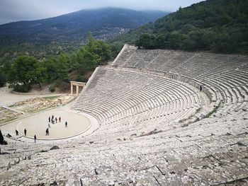 High angle view of people on mountain