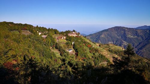 Scenic view of mountains against clear sky