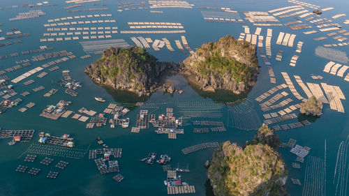 High angle view of sea and mountains