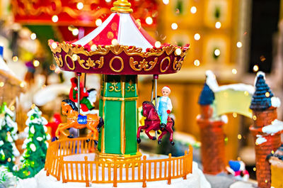 Close-up of toys in amusement park