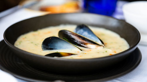 Close-up of fish in bowl on table