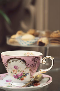 Close-up of tea cup on table