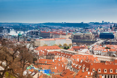 The beautiful prague city old town seen form the prague castle viewpoint in an early spring day