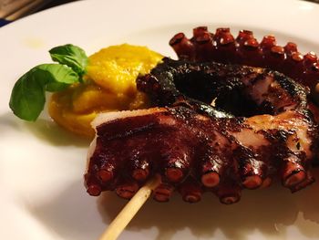 Close-up of served food in plate