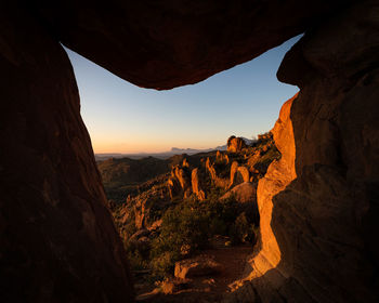 Panoramic view of rock formations against sky