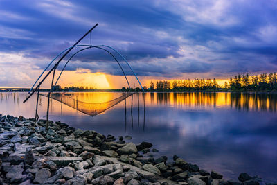 Scenic view of lake against sky during sunset