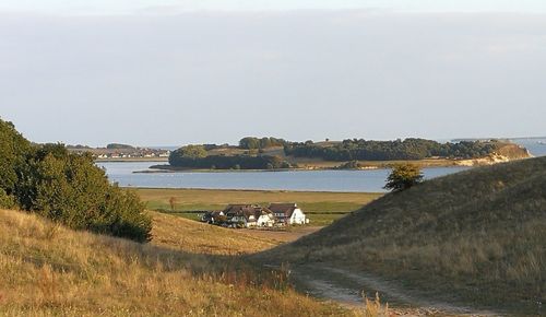 Scenic view of beach against clear sky