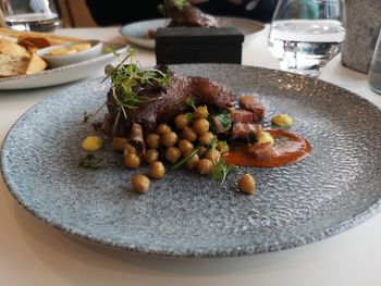 High angle view of food on plate on table