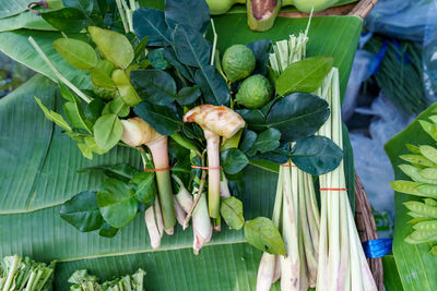 High angle view of vegetables for sale in market