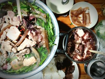 High angle view of meal served on table