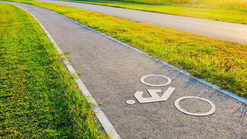 High angle view of empty bicycle lane