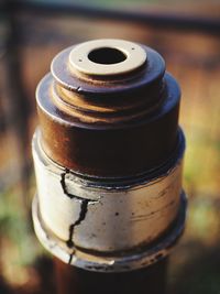 High angle view of bottle on table