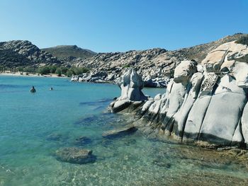 Panoramic view of sea against clear blue sky