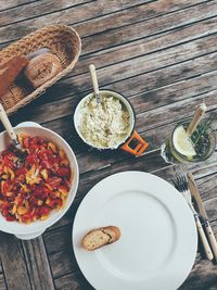 High angle view of dinner on table