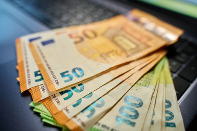 Close-up of paper currencies