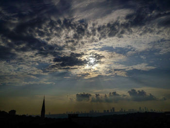 Scenic view of silhouette buildings against sky during sunset