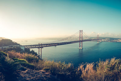 View of suspension bridge at night