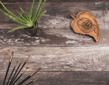 High angle view of dead flower on table