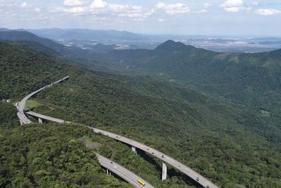 High angle view of road amidst landscape against sky