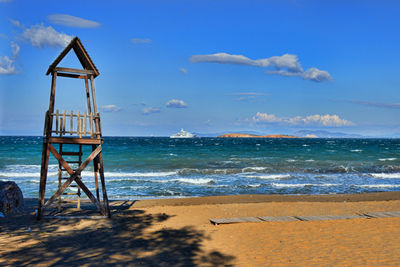 Scenic view of beach against cloudy sky