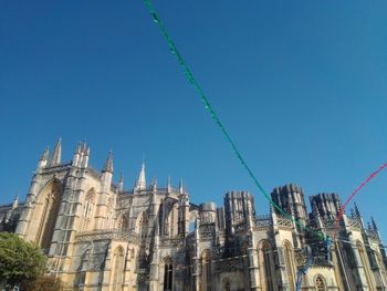 Low angle view of buildings against blue sky