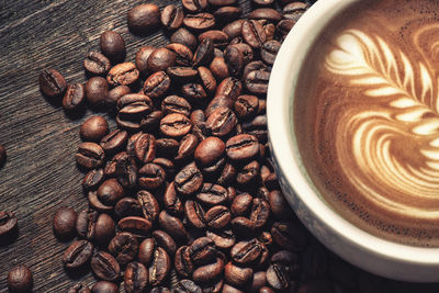 Close-up of coffee beans on table