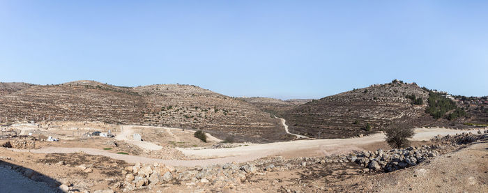 Scenic view of arid landscape against clear sky