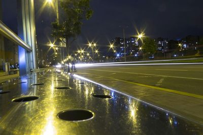 Light trails on road at night