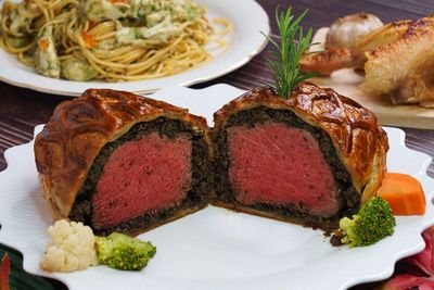 High angle view of meal served in plate