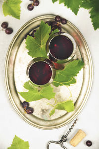 High angle view of drink served on table