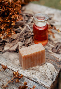 Making handmade natural soaps on an old wooden table