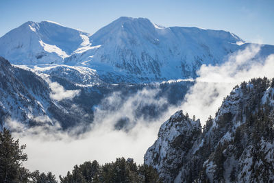 Scenic view of snowcapped mountains against sky