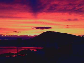 Silhouette of mountain range at sunset