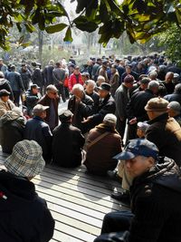 Couple sitting on tree stump