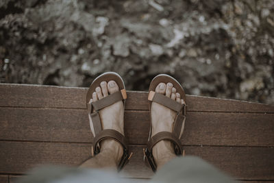 Low section of person on wood