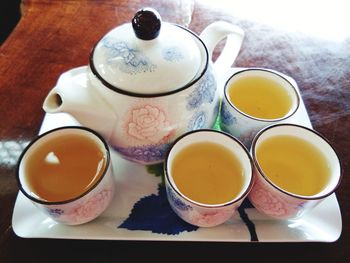 High angle view of tea on table