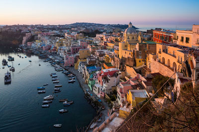 High angle view of buildings in city