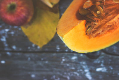 High angle view of orange on table