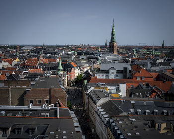 High angle view of buildings in city