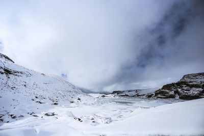 Scenic view of snow covered mountains against sky