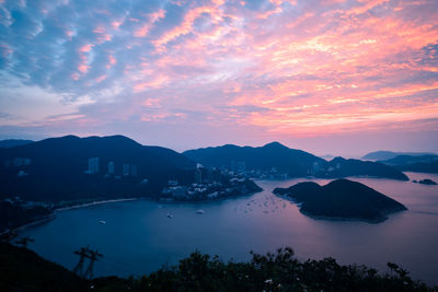 Overlooking view of middle islands in seaside seen form nam long shan in sunrise time