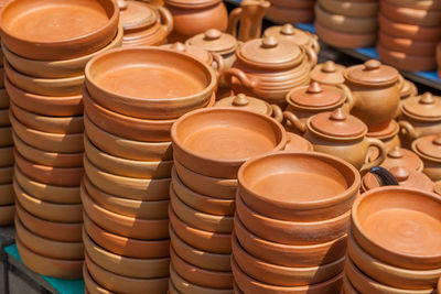 High angle view of containers for sale at market stall