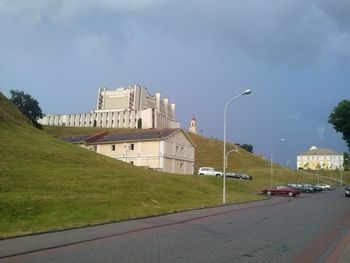 Road with buildings in background